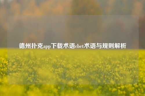 德州扑克app下载术语cbet术语与规则解析
