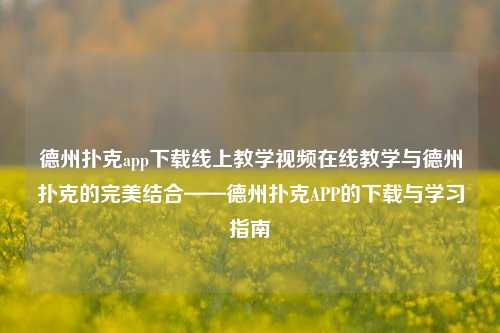 德州扑克app下载线上教学视频在线教学与德州扑克的完美结合——德州扑克APP的下载与学习指南