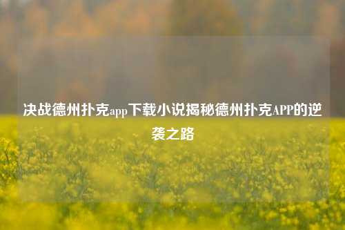 决战德州扑克app下载小说揭秘德州扑克APP的逆袭之路