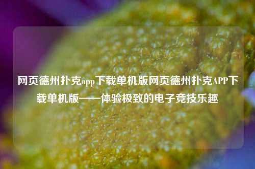 网页德州扑克app下载单机版网页德州扑克APP下载单机版——体验极致的电子竞技乐趣