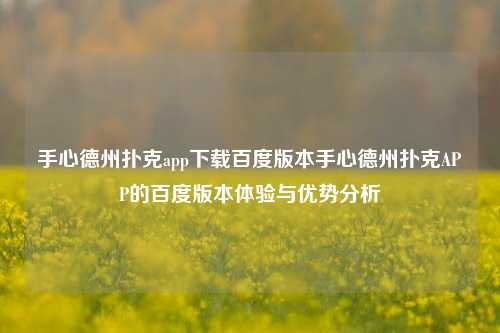 手心德州扑克app下载百度版本手心德州扑克APP的百度版本体验与优势分析