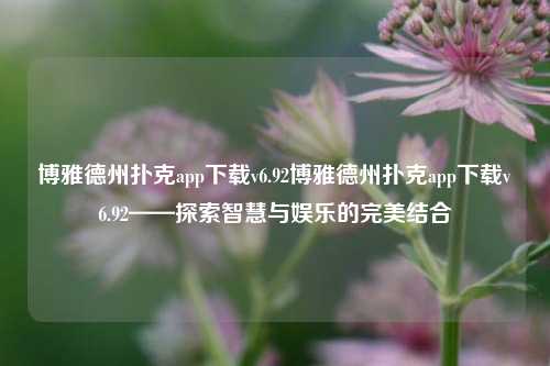 博雅德州扑克app下载v6.92博雅德州扑克app下载v6.92——探索智慧与娱乐的完美结合