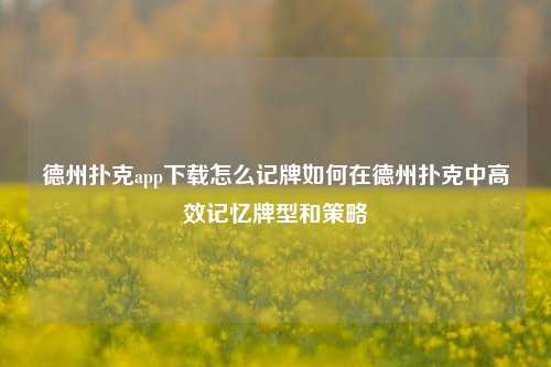 德州扑克app下载怎么记牌如何在德州扑克中高效记忆牌型和策略